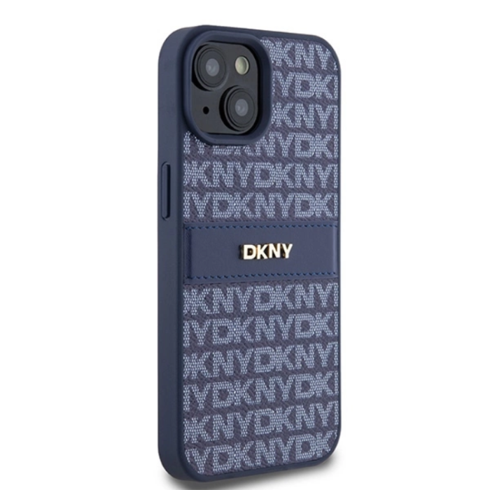 DKNY - DKNY iPhone 15/14/13 Mobilskal Läder Mono Stripe & Metal Logo - Blå