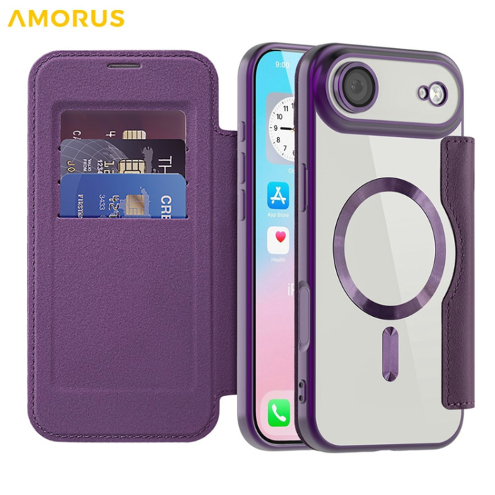 Amorus - AMORUS iPhone Air Plånboksfodral MagSafe RFID - Lila