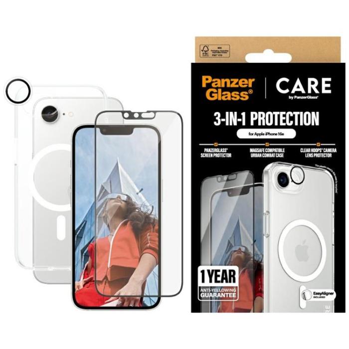 PanzerGlass - [3in1] CARE iPhone 16e Skal, Härdat Glas, Kameralinsskydd