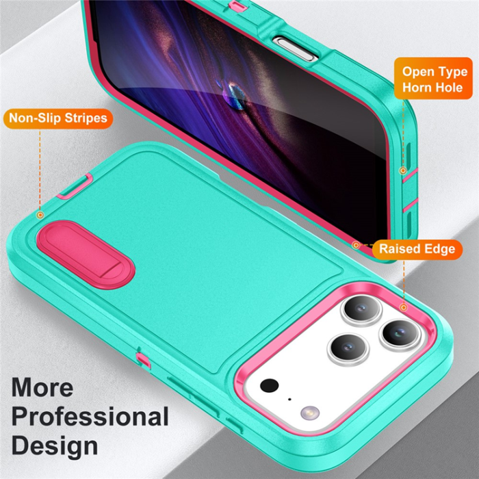 A-One Brand - iPhone 17 Pro Max Mobilskal Kickstand Silikon - Ljusgrön/Rosa