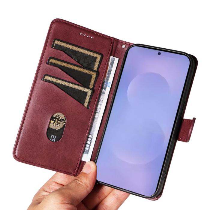 OEM - T-Shape Samsung Galaxy S26 Plus Plånboksfodral Konstläder Ställ - Vinröd