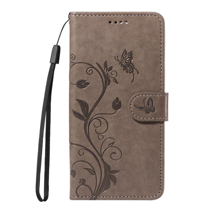 OEM - Samsung Galaxy A57 Plånboksfodral Konstläder Blommönster - Grå