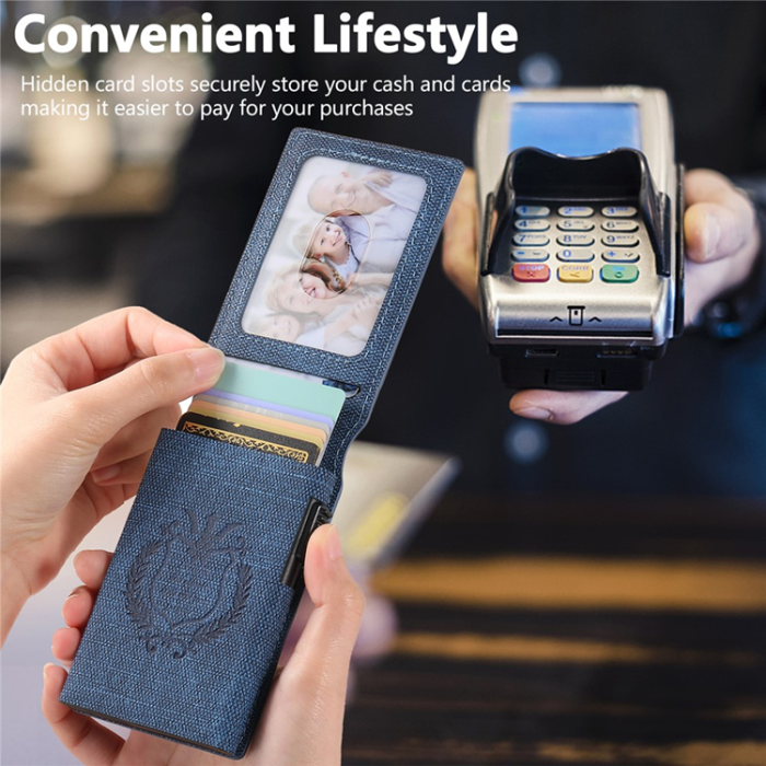 KIGC - SUTENI Korthållare Automatiskt Pop-Up Metall Imprint Jeans