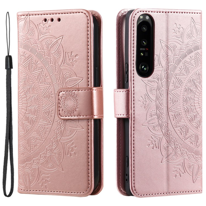 A-One Brand - Sony Xperia 1 V Plånboksfodral Imprinted Mandala Flower - Rosa Guld