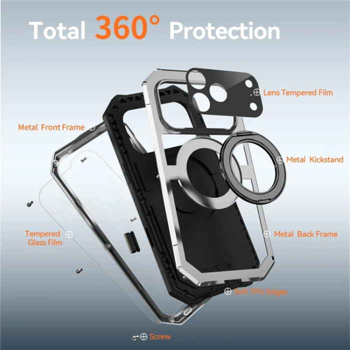 R-JUST - R-JUST Mobilskal till iPhone 17 Pro Max Magsafe Kickstand - Silver