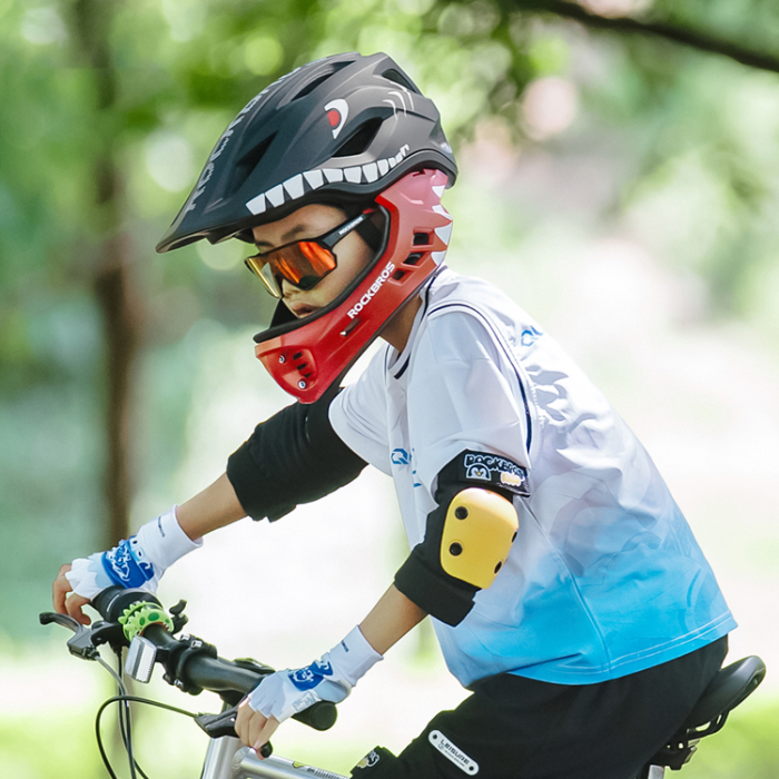 Rockbros - Rockbros Barncykelhjälm Med Avtagbar Jaw M (54-58) Shark - Svart