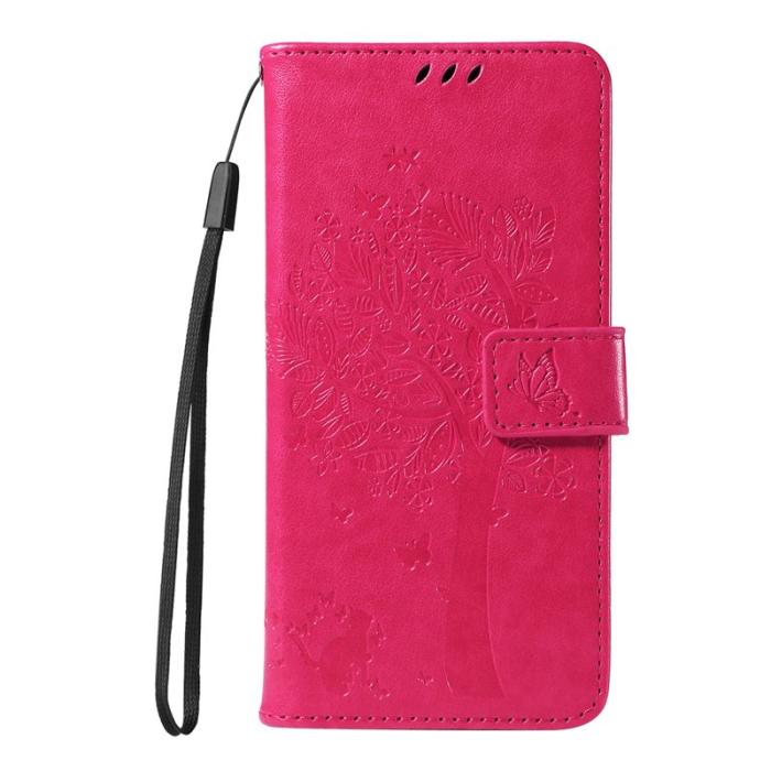OEM - Samsung Galaxy A37 Plånboksfodral Konstläder Kattträd Mönster - Rosa