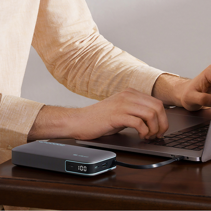 Cuktech - Cuktech Powerbank 20000 mAh 55W USB-C USB-A med Inbyggd Kabel - Grå