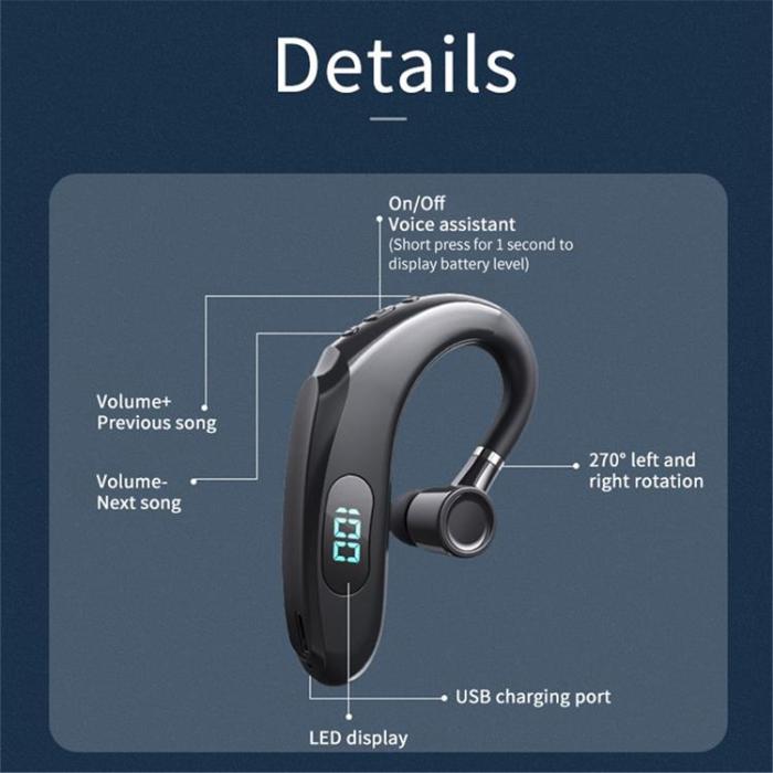OEM - Single In-Ear Hörlur Bluetooth med Digital LED-Display Earhook Q20