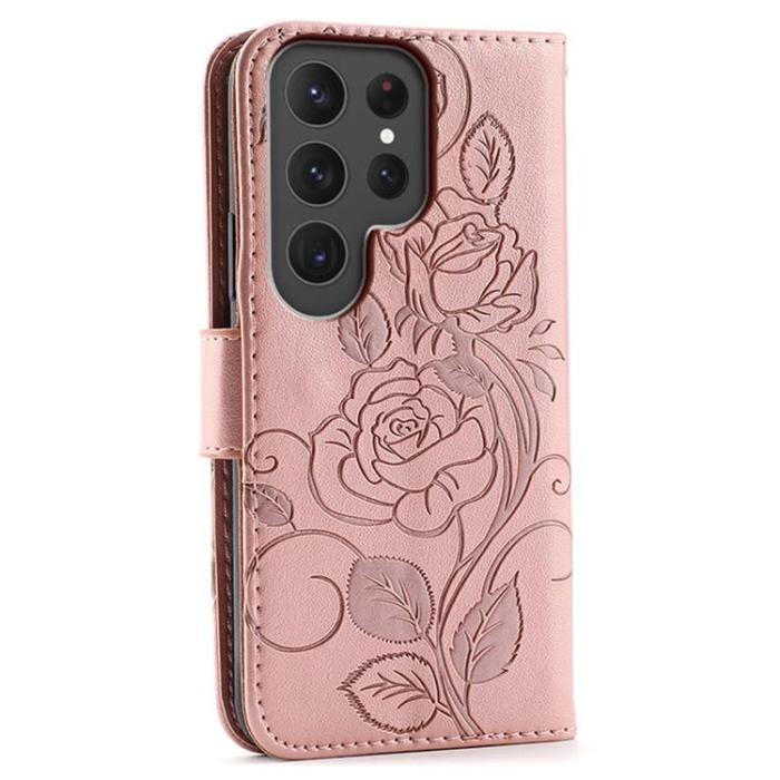 A-One Brand - Galaxy S25 Ultra Konstläder Plånboksfodral Imprinted Rosa Butterfly