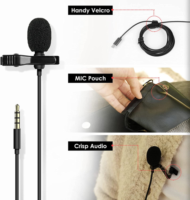 Lavalier - Lavalier Wired Omnidirectional 3.5mm Clip On Mikrofoner - Svart