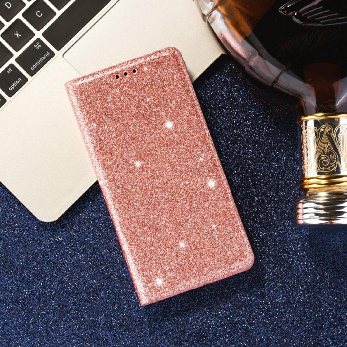 OEM - Glittrande Plånboksfodral iPhone 13 Pro - Rose Gold