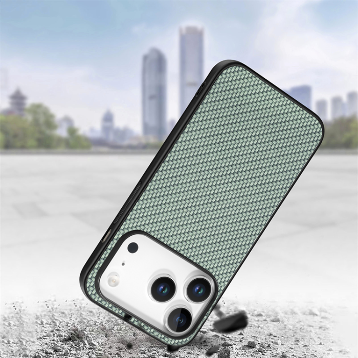 A-One Brand - iPhone 17 Pro Max Mobilskal Carbon Fiber PU Läder - Grön