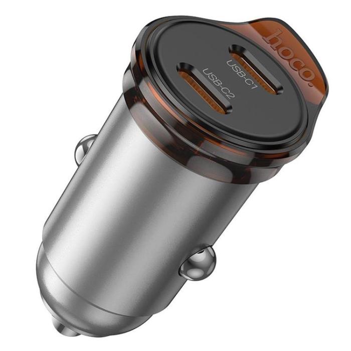 Hoco - HOCO Billaddare 2x USB-C 45W PD QC 3.0 NZ16B - Metal Grå