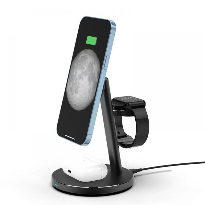 UTGATT - Tech-Protect 3-i-1 Magsafe Trådlös Laddare iPhone, Apple Watch, Airpods - Svart