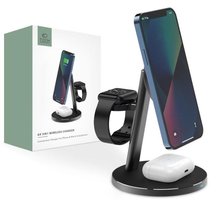 UTGATT - Tech-Protect 3-i-1 Magsafe Trådlös Laddare iPhone, Apple Watch, Airpods - Svart
