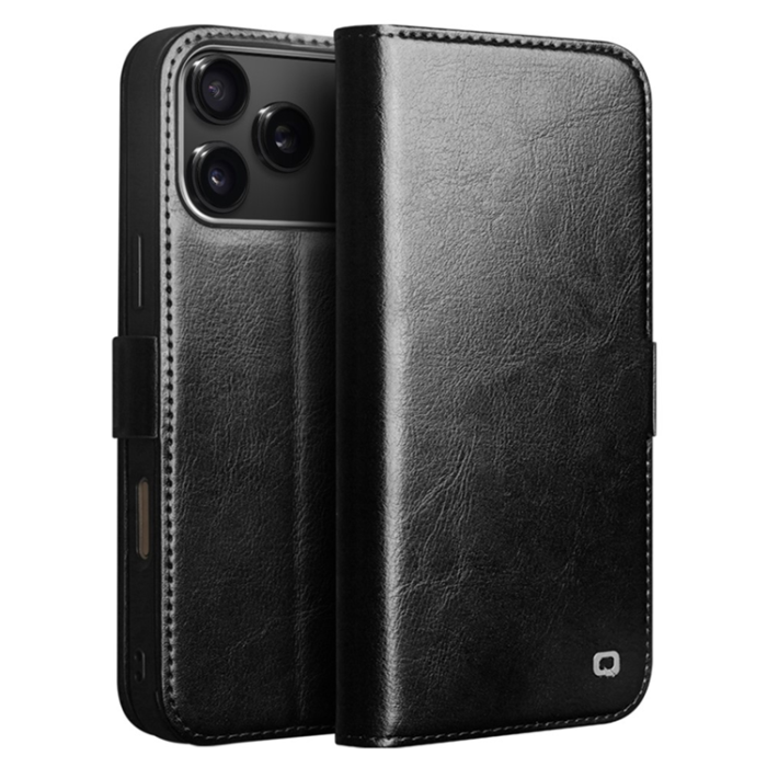 QIALINO - QIALINO iPhone 17 Pro Plånboksfodral Äkta Läder - Svart