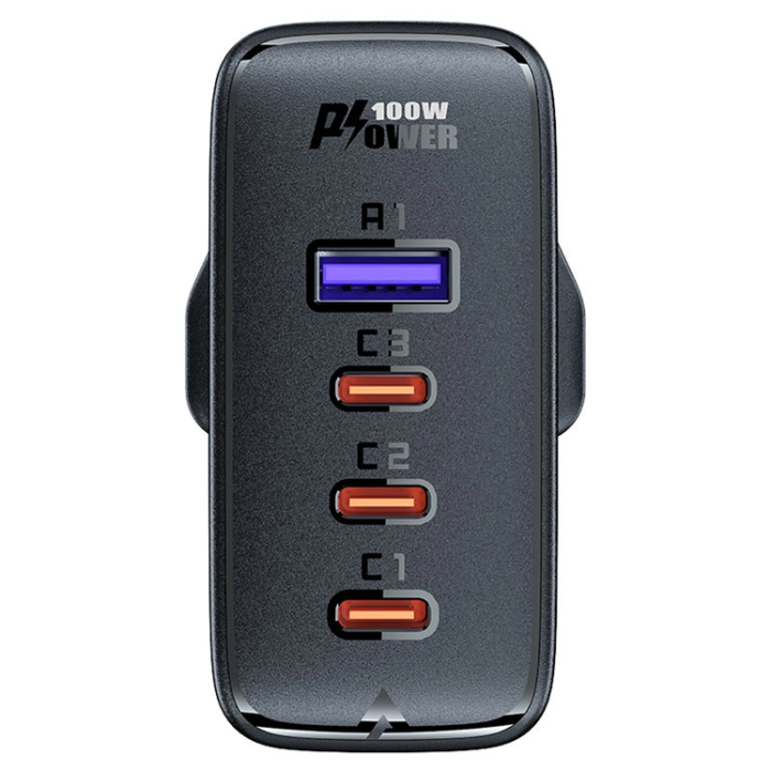Acefast - Acefast GaN Snabbladdare 3x USB-C 1x USB 100W UK - Svart