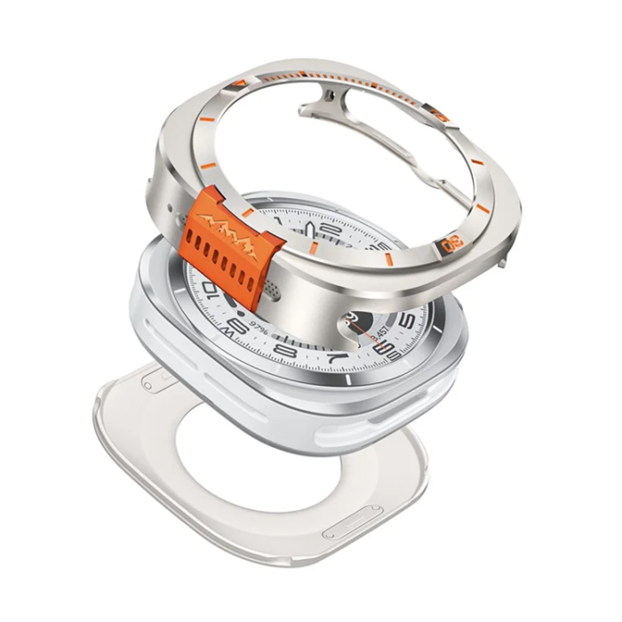 A-One Brand - Metallskal För Galaxy Watch Ultra 47mm (2025) - Titanium/Orange