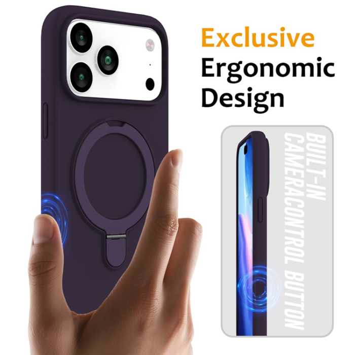 A-One Brand - iPhone 17 Pro Mobiskal MagSafe Kickstand PC + Silikon - Mörklila