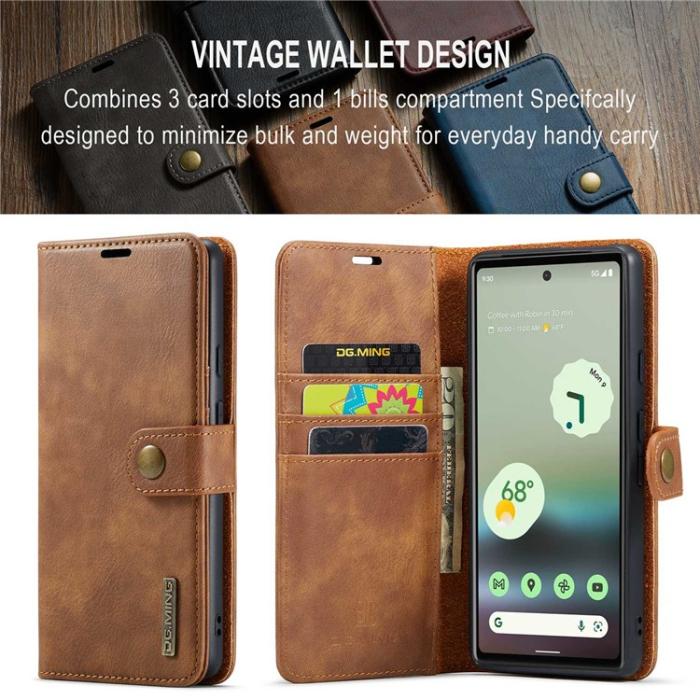 DG.MING - DG.MING Google Pixel 6a Plånboksfodral Detachable 2in1 Äkta Läder - Brun