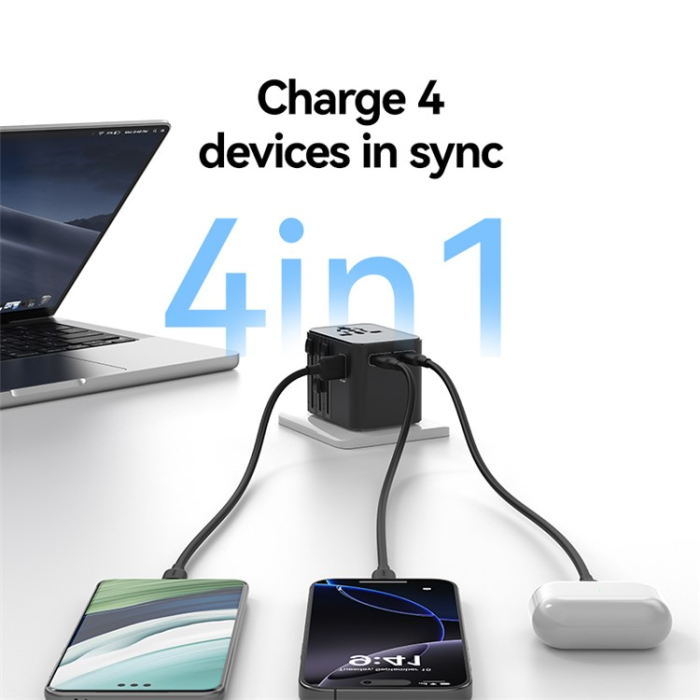 USAMS - USAMS Väggladdare 2x USB-C - USB-A 17W CC308 T68 - Svart
