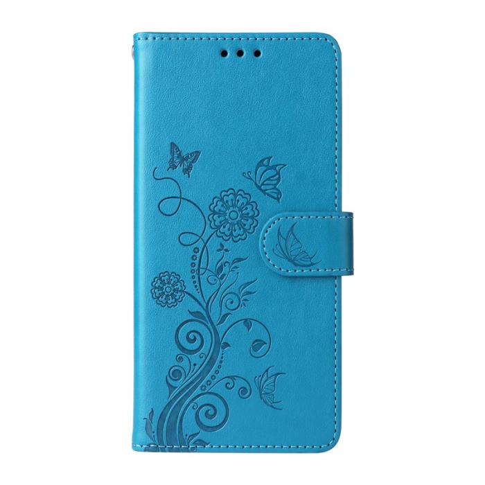 OEM - Samsung Galaxy S26+ Plånboksfodral Konstläder Blomtryck Ställ - Blå
