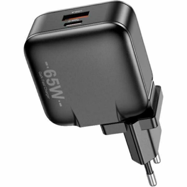 Awei Snabbladdare 65W 1xUSB-C 1xUSB-A PD55-EU GaN - Svart | 505295 | AlltMobil