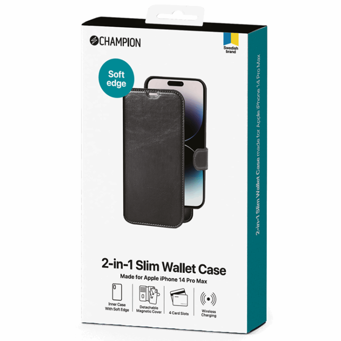 Champion - CHAMPION iPhone 14 Pro Max Plånboksfodral Slim 2-in-1 - Svart