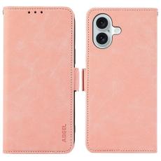 ABEEL - ABEEL iPhone 17 Pl&aring;nboksfodral Konstl&auml;der Folio St&auml;ll Rosa RFID Blocking