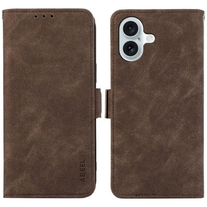 ABEEL - ABEEL iPhone 17 Plånboksfodral Konstläder Folio Ställ Brun RFID Blocking