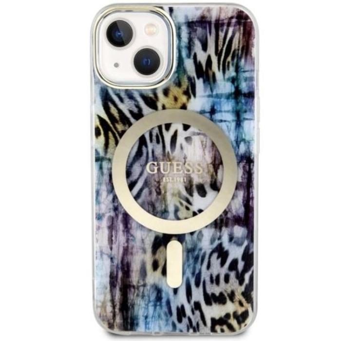 Guess - Guess iPhone 14 Mobilskal MagSafe Leopard - Blå