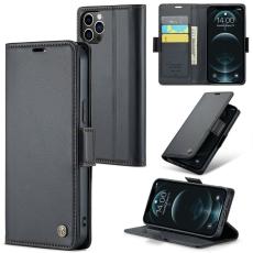 Caseme - CASEME iPhone 12 Pro Max Pl&aring;nboksfodral Konstl&auml;der RFID-Skydd Svart