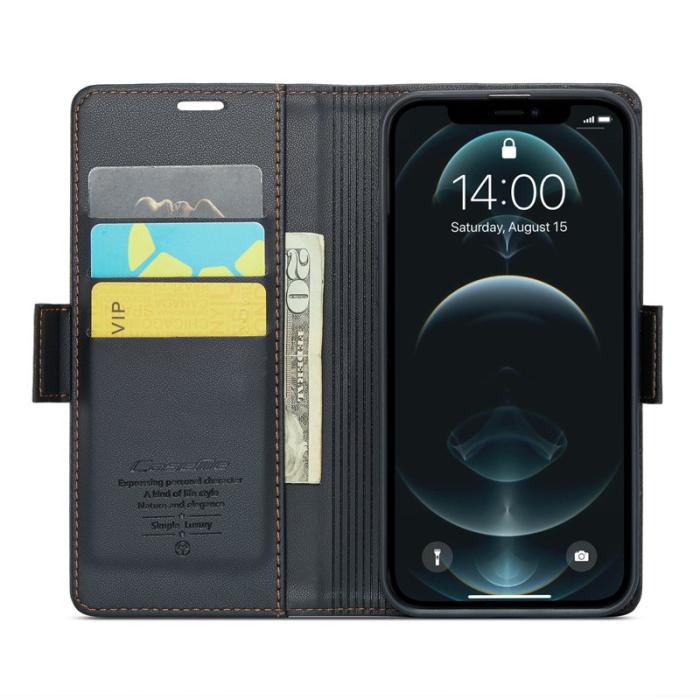 Caseme - CASEME iPhone 12 Pro Max Plånboksfodral Konstläder RFID-Skydd Svart