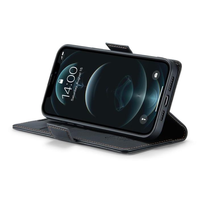 Caseme - CASEME iPhone 12 Pro Max Plånboksfodral Konstläder RFID-Skydd Svart
