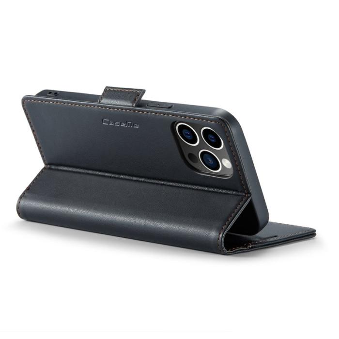 Caseme - CASEME iPhone 12 Pro Max Plånboksfodral Konstläder RFID-Skydd Svart