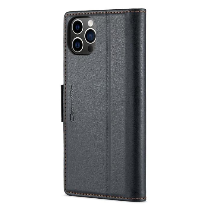 Caseme - CASEME iPhone 12 Pro Max Plånboksfodral Konstläder RFID-Skydd Svart