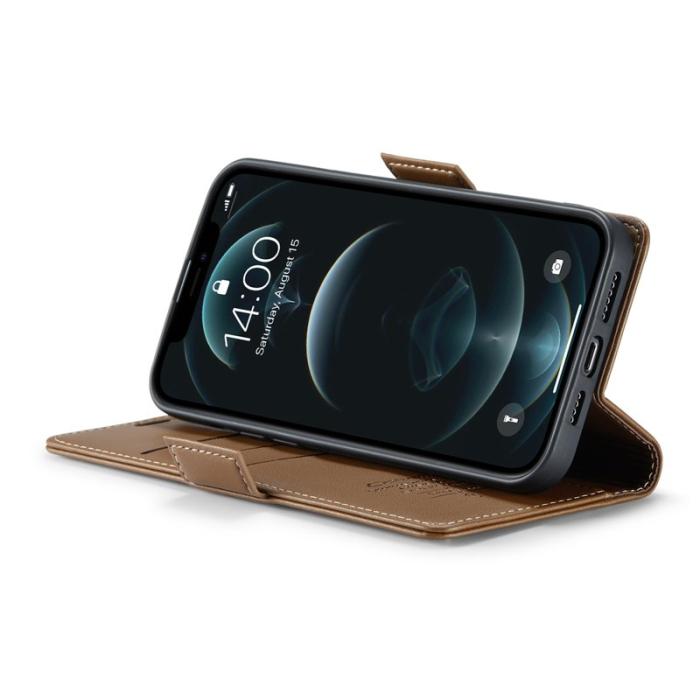 Caseme - CASEME iPhone 12 Pro Max Plånboksfodral Konstläder RFID-Skydd Brun