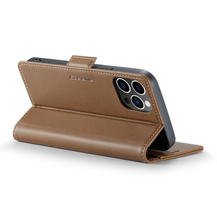 Caseme - CASEME iPhone 12 Pro Max Plånboksfodral Konstläder RFID-Skydd Brun