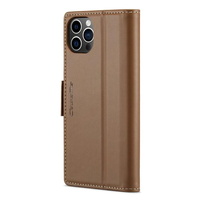 Caseme - CASEME iPhone 12 Pro Max Plånboksfodral Konstläder RFID-Skydd Brun