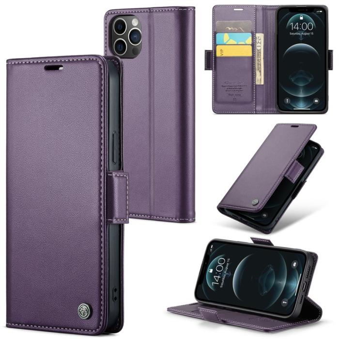 Caseme - CASEME iPhone 12 Pro Max Plånboksfodral Konstläder RFID-Skydd Lila