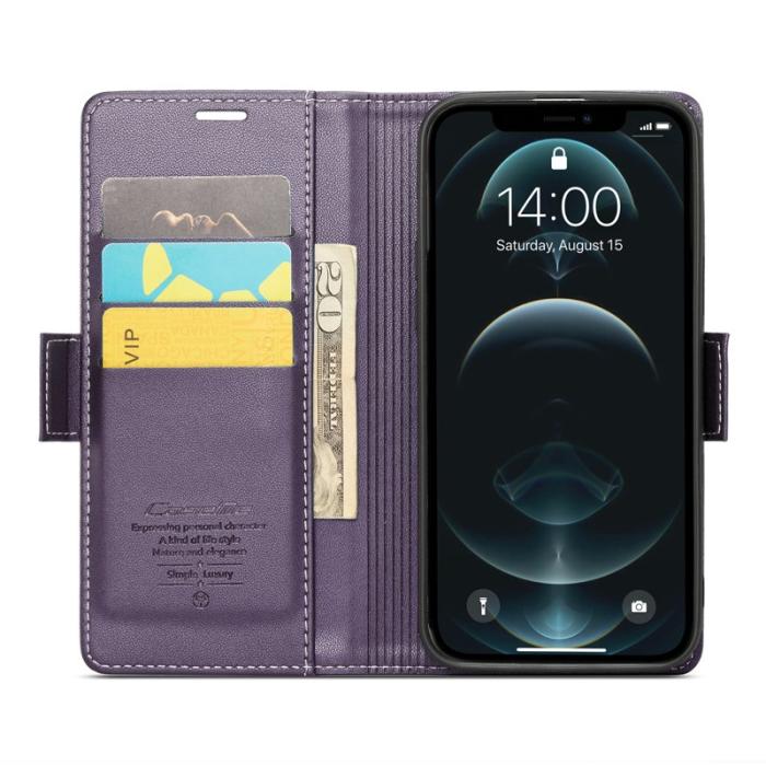 Caseme - CASEME iPhone 12 Pro Max Plånboksfodral Konstläder RFID-Skydd Lila