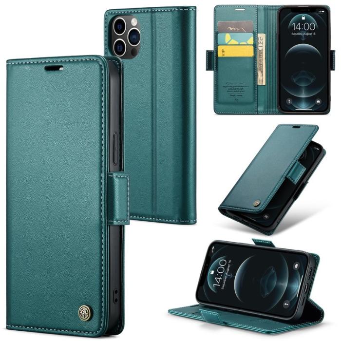 Caseme - CASEME iPhone 12 Pro Max Plånboksfodral Konstläder RFID-Skydd Grön