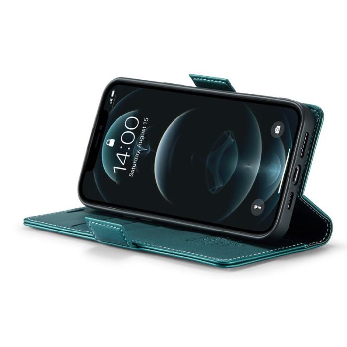 Caseme - CASEME iPhone 12 Pro Max Plånboksfodral Konstläder RFID-Skydd Grön