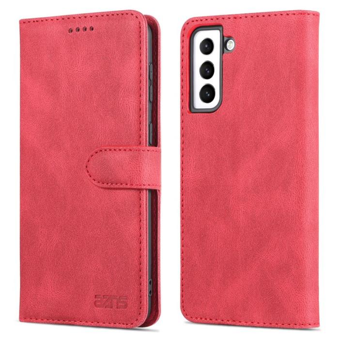 AZNS - AZNS Stand Samsung Galaxy S22 Plånboksfodral Konstläder - Röd
