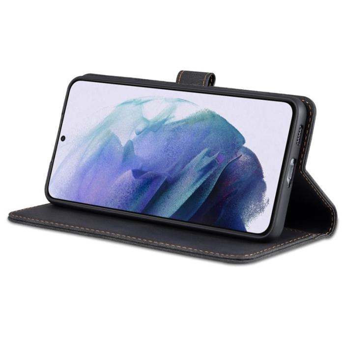 AZNS - AZNS Stand Samsung Galaxy S22 Plånboksfodral Konstläder - Svart