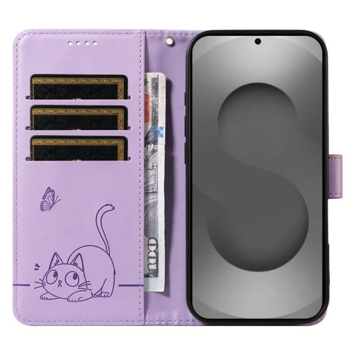 OEM - Mobilskal till Samsung Galaxy S26 Ultra Kattmönster Imprint KonstLäder - Lila