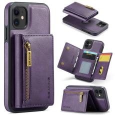 DG.MING - DG.MING iPhone 11 Konstl&auml;der Pl&aring;nboksfodral med Kortfickor - Lila