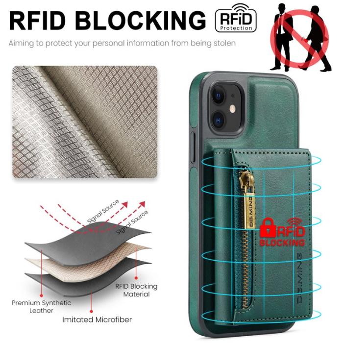 DG.MING - DG.MING iPhone 11 Konstläder Plånboksfodral med kortfickor - Grön