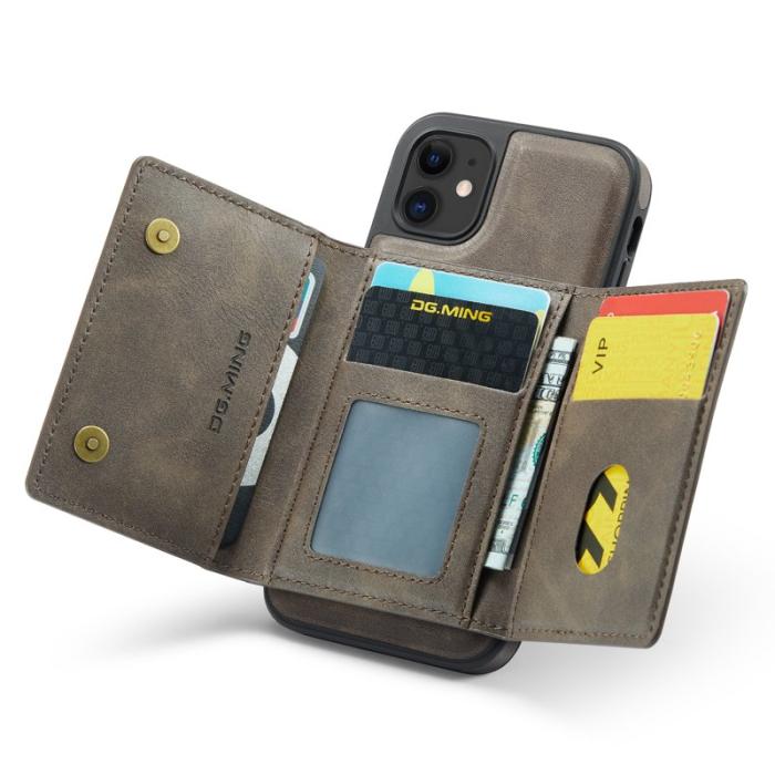 DG.MING - DG.MING iPhone 11 Konstläder Plånboksfodral med kortfickor - Brun